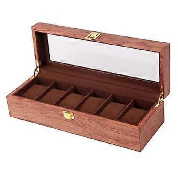 6 Fack Klockbox Sammet Displayfodral Organizer Topp Glas Smyckeskrin (C)