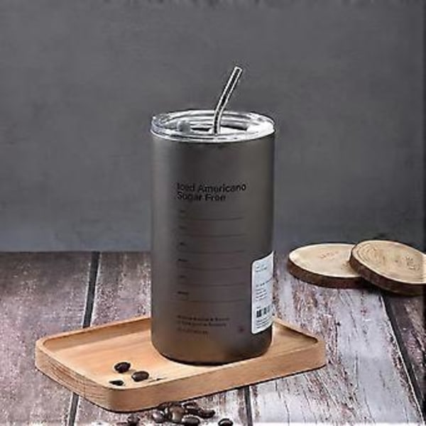 320 ml/600 ml Tumbler Sugrörslock Isolerad Vattenflaska i Rostfritt Stål Kaffemugg Resa (600ml mörkgrå)