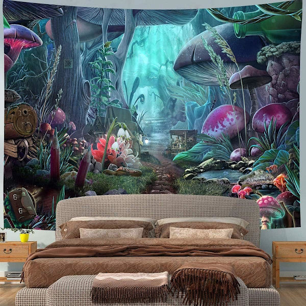 Väggbonad Skogsträdgård, 150X130CM Hippie Psykedelisk Tapet