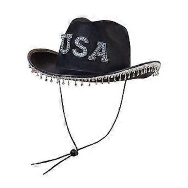 Cowboyhat med Rhinestone-skyggedesign til Kvinder Piger Åndbar Cowboyhat med Justerbart Reb Western Style Filthat Sort( )