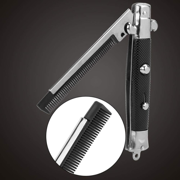 Foldbar lommekam trykknap Automatiske hårtrimmerkamme i rustfrit stål til skægskæg, mig
