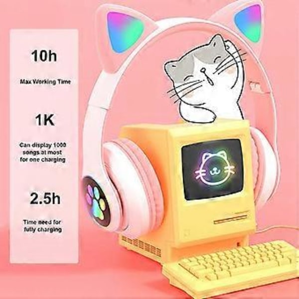 Chronus Headset - Sammenfoldelige Katteøre Hovedtelefoner Bluetooth LED Blinkende Lysende Trådløst Headset (Sort)