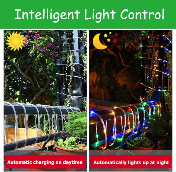 Utendørs solcellelysrør, 12M 100 LED-rør solstrenglys, 8