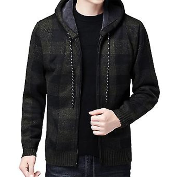 Fianao Mænd Jakke Ternet Mønster Åndbar Polyester Trøje Hoodie til Vinter (2XL Grøn)