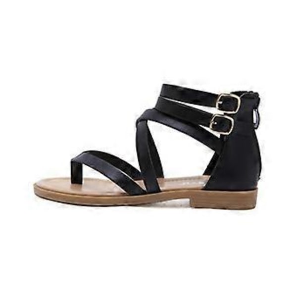 Dame Sommer Sandaler Stor Størrelse Mode Lynlås Romerske Sandaler (EU 41 Sort)
