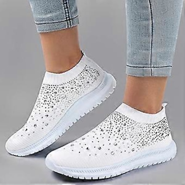 Dame Krystal Åndbar Ortopædisk Slip On Walking Sko, Ultralette Åndbare Svangstøtte Sneakers, 42