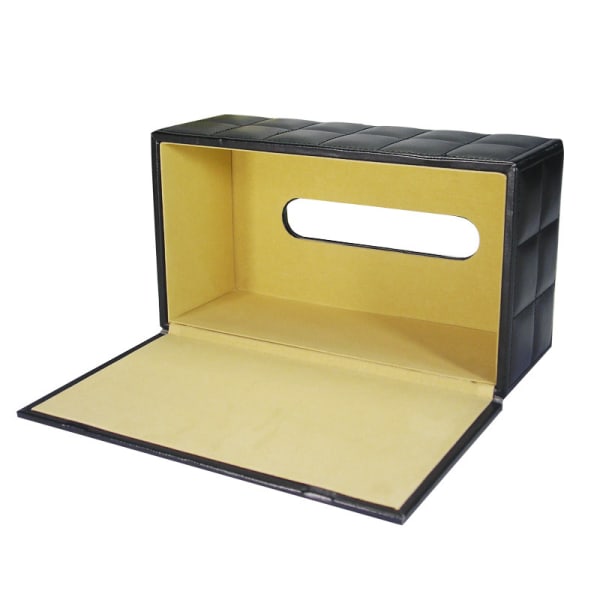 En svart fårskinn läder tissue box, en rektangulär kosmetisk