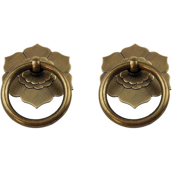 2 st Antik Mässing (Antik Brons) Ringhandtag Handtag Köksskåp
