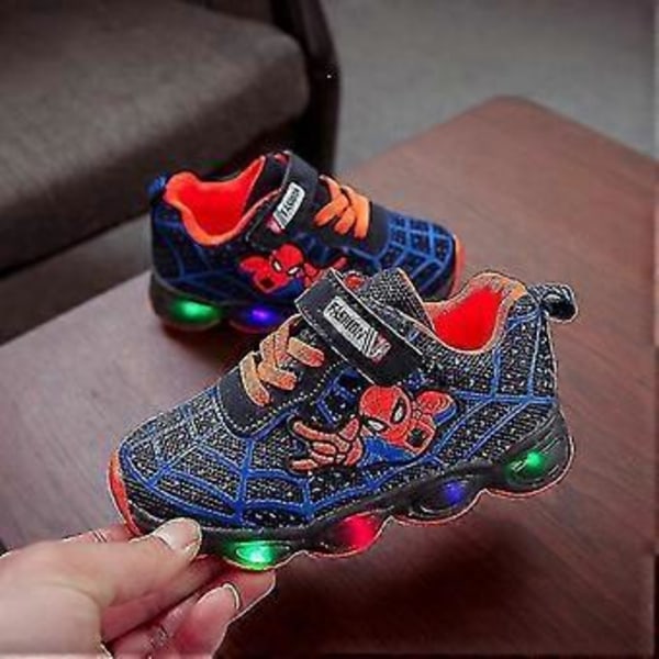 Kids Sports Shoes Spiderman Lighted Sneakers Children Led Luminous Shoes For Boys(36 blue)