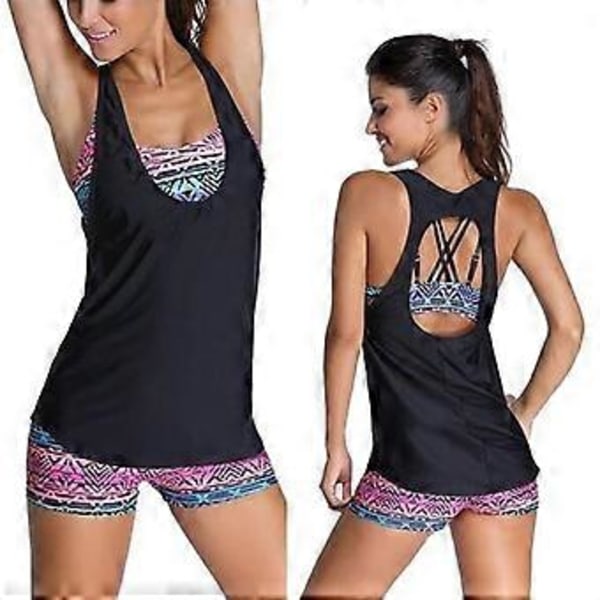 Tankini med tribal-tryck och boyshorts-bikiniset för kvinnor