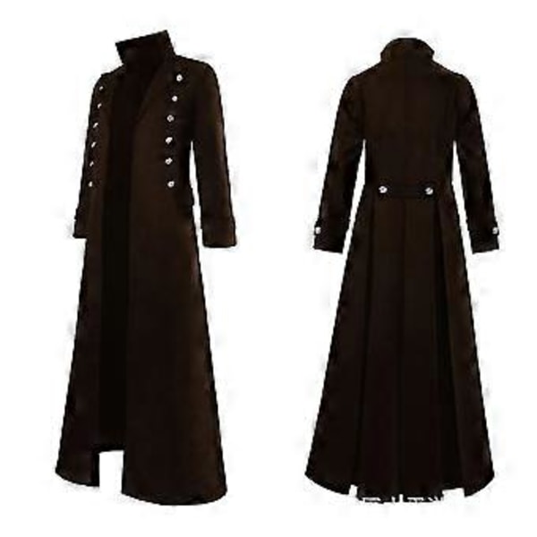 Vintage Miesten Gootti Steampunk Pitkä Takki Trench Coat Retro Keskiaikainen Soturi Ritari Takki Mies Victoria Pitkä Takki V (L musta)