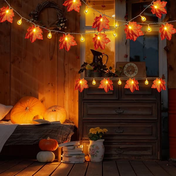 Halloween Solid Pumpa och Lönnlöv Ljusslinga, 6m 40LED USB, Semesterfestdekoration 6m 40LED USB