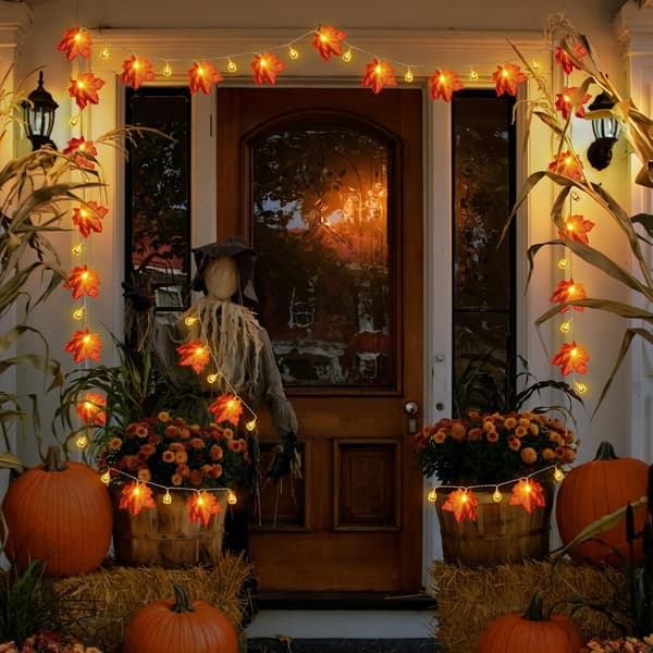 Halloween Solid Pumpa och Lönnlöv Ljusslinga, 6m 40LED USB, Semesterfestdekoration 6m 40LED USB