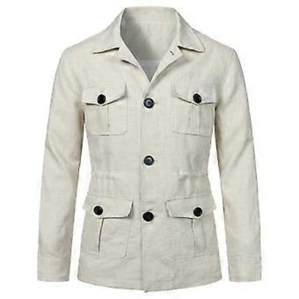 Miesten takit Safari-takki Pellavaa Brittiläinen Retro Gentry Puku Taskut Päällysvaatteet Muoti Yksivärinen Miesten Topit (XL beige)