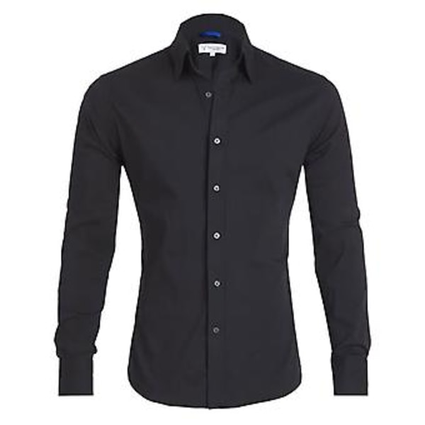 Herre Skjorte Business Casual Skjorte Vår&høst Slim Fit Langermet Skjorte (Svart)