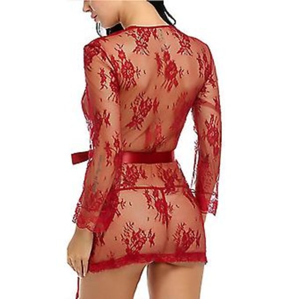 Sexiga underkläder i spets för kvinnor, nattlinne, sovkläder, stringtrosa, babydoll underklädesset (3XL Röd)