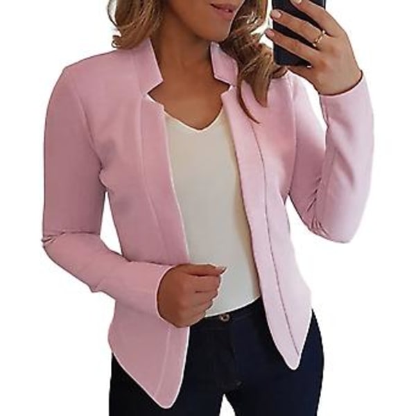 Langarmet Blazer for Kvinner i Solid Farge, Slank Passform, Kontor, Arbeid, Hakket Krage, Åpen Søm, Cardigan Blazer Yttertøy (4XL Lys Rosa)