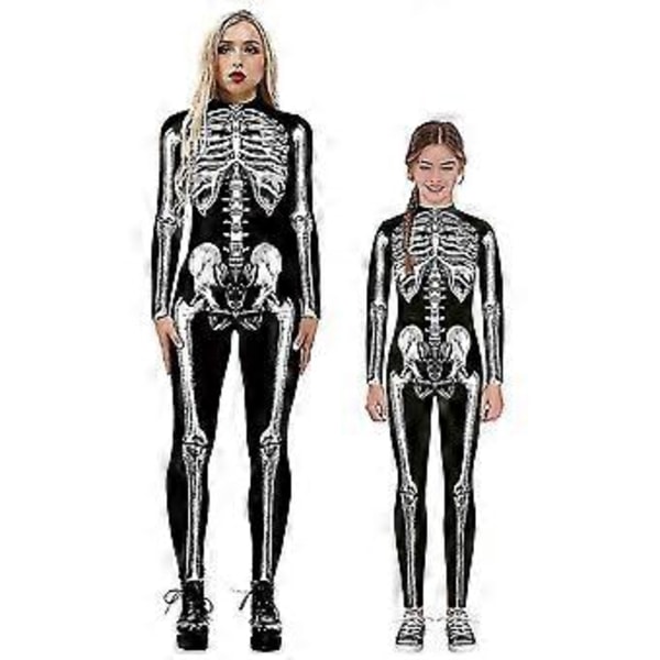 Nyt Halloween Skelet Kostume Til Børn Og Voksne, Behagelig Onesie Jumpsuit Hurtig (L Sort)