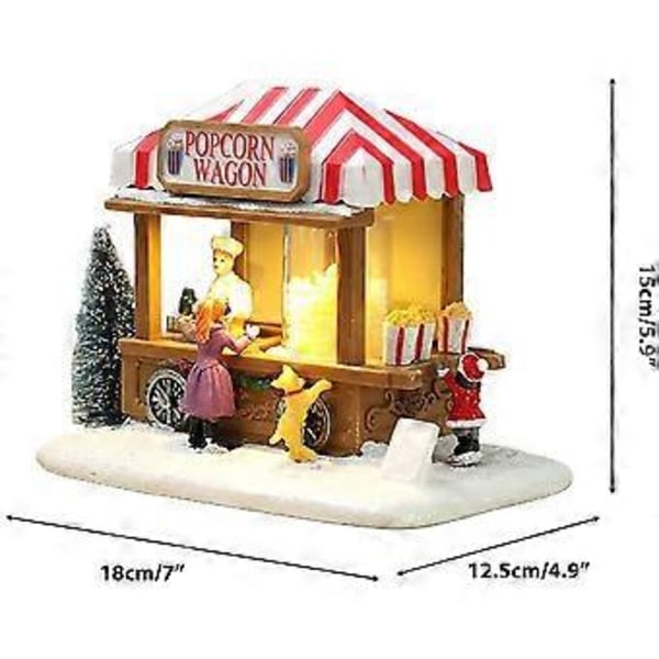 Julbyhus med LED-lampor Litet Hus Matvagn Ljusande Landskap Snö Harts Ornament Julhelgdekorationer Gåvor
