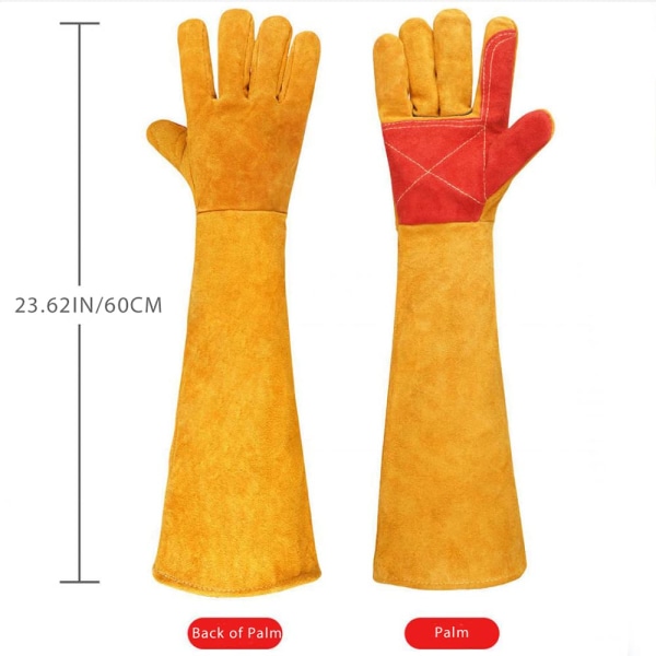 (Gul), 60cm Anti-Bite Arbeidshansker, Heavy Duty Anti-Graffio Leat
