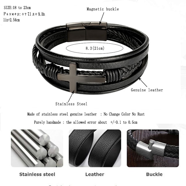 Flätade läderarmband med magnetisk låsning för män
