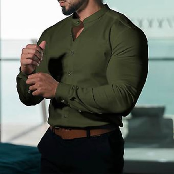 Herrar Hösttröja Slim Fit Knapp Stå Krage Enfärgad Enkelknäppt Mjuk Cardigan Formell Business Herr Toppar för Arbete (L Aprikos)