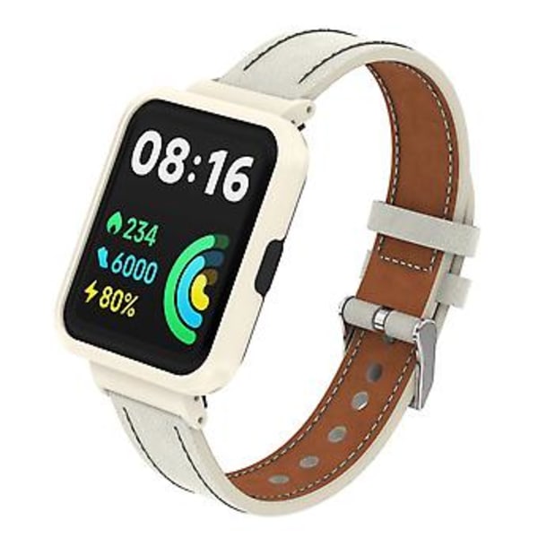 Lærreim for Xiaomi Redmi Watch 2 (Varmt Hvit Elfenbensfarge Etui)