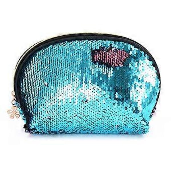 Sjöjungfru Paljett Skalväska DIY Glitter Vändbar Kosmetikaväska, Ljusblå & Rosa