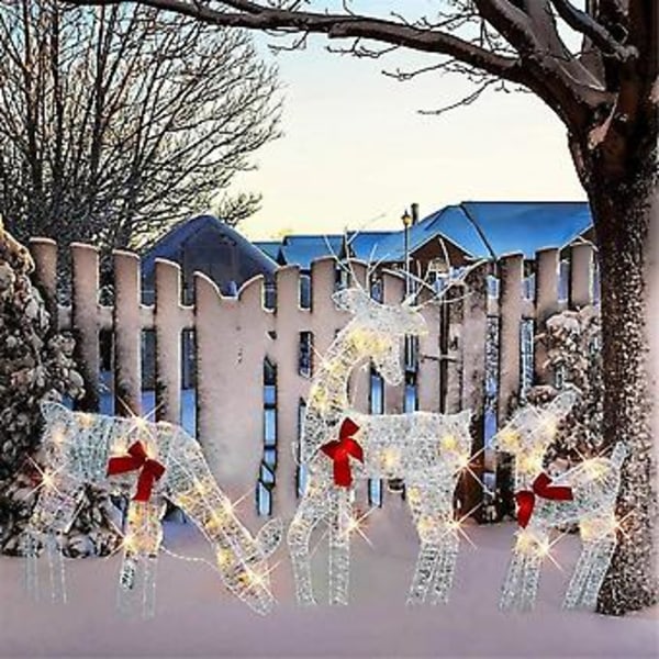Ljuslykta Julrenar 2D Utomhusdekorationer, Förbelyst Jul Rudolph & Santas Släde Med Ljus