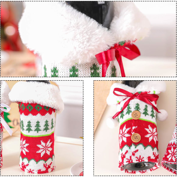 4Pcs Christmas Sweater Wine Bottle Cover Newest Collar and Button