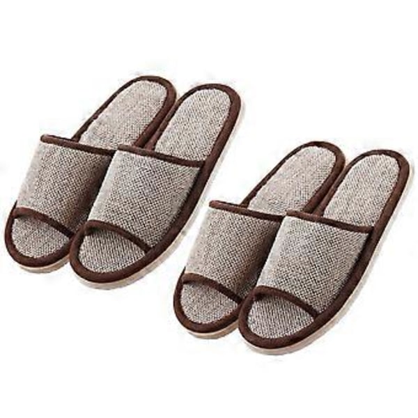 2 par 26 cm tofflor sommar anti-halk EVA-sula bomull linne tofflor för hotell hem (kaffe)
