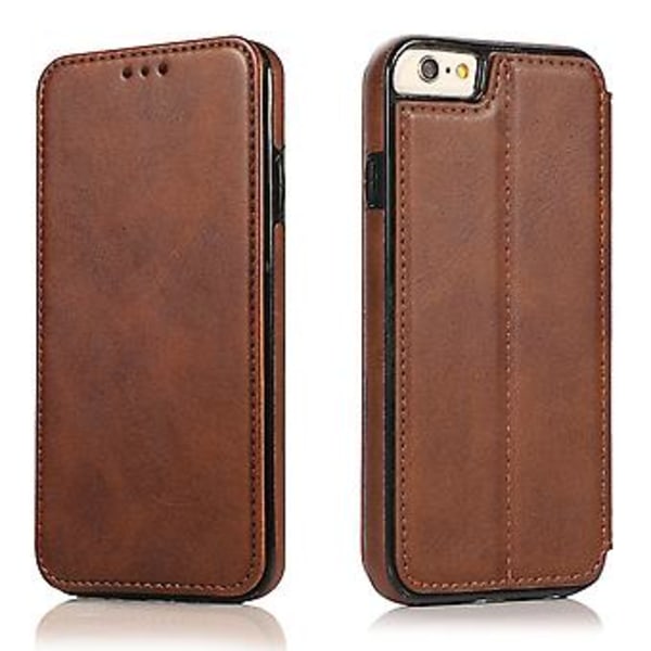 PU-nahkainen folio-kotelo iPhone 6p/6sp:lle, liiketoiminta-tyyli, lompakkotoiminto, putoamissuoja, telinetoiminto, kestävä (ruskea)