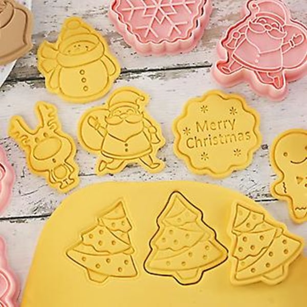 Julpepparkaksformar 8-pack, 3D Pressbara Julpepparkaksformar Och Stämplar, Tomte Julgran Snögubbe Pepparkaksgubbe Formar