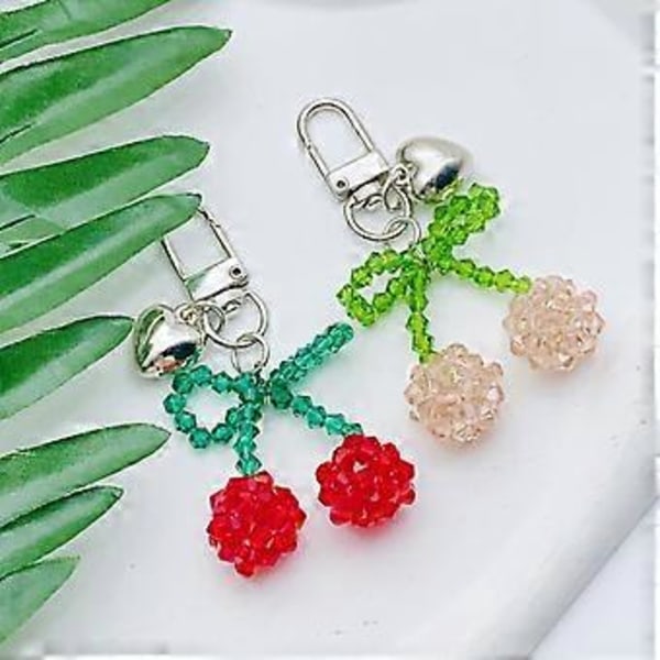 Yndelig Perlebesat Kirsebær Nøglering Ornament Pink Hjerte 7,5 cm Letvægts Krystalperler til Tasker og Nøgler Gave (Rød kærlighedskirsebær)