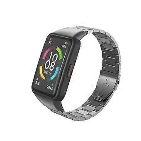 Smartwatchrem i rustfrit stål til Huawei Honor Band 6 med dobbelt snap-spænde - Solid rustfrit stålrem (2 grå)