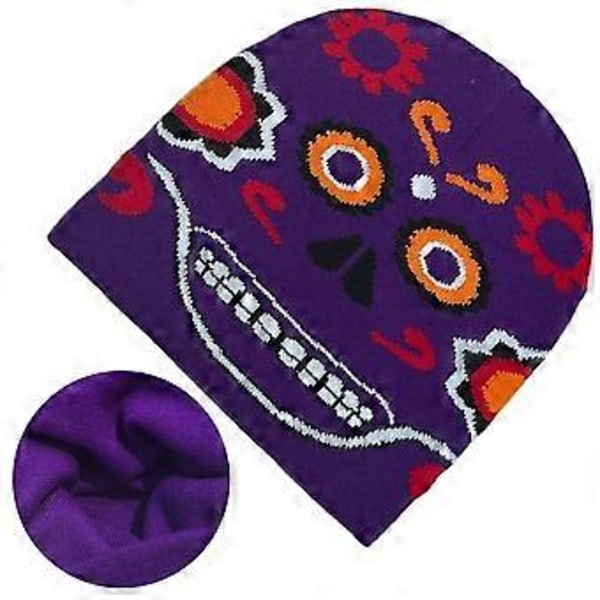 Strikket Jacquard Blomster Dødningehoved Mønster Hue Studerende Udendørs Cykling Ski Hue Halloween Vinter Hold Varmen Hue til Par  Rose Rød (Rose Rød)