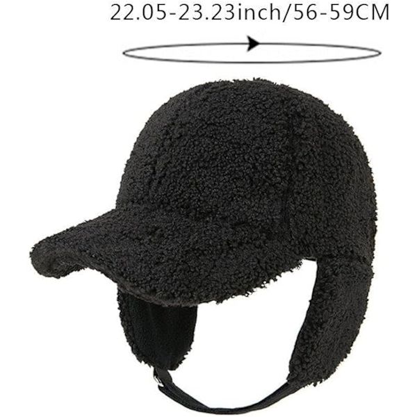 Sort Lam Fleece Baseball Cap Tyk Hue, der dækker ørerne, udendørs vindtæt varm skyggehue Snehat til