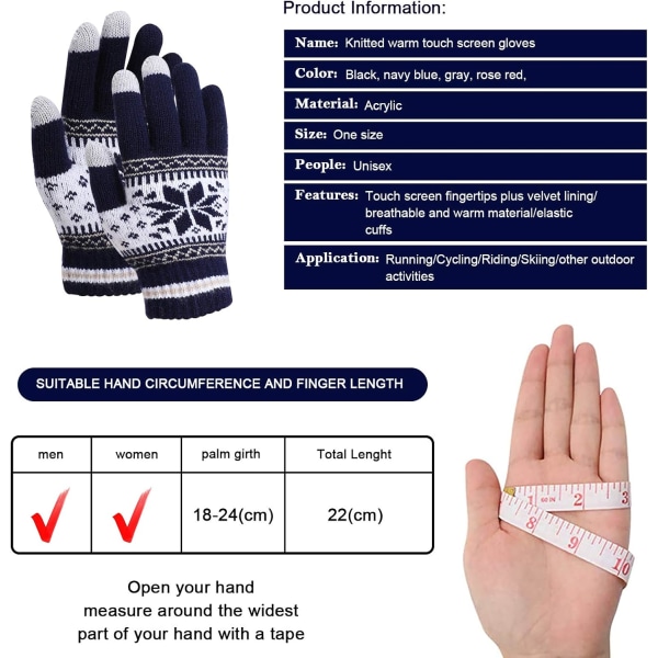 Vinterstrikkede varme hansker Unisex Touchscreen, termisk elastisk Fl