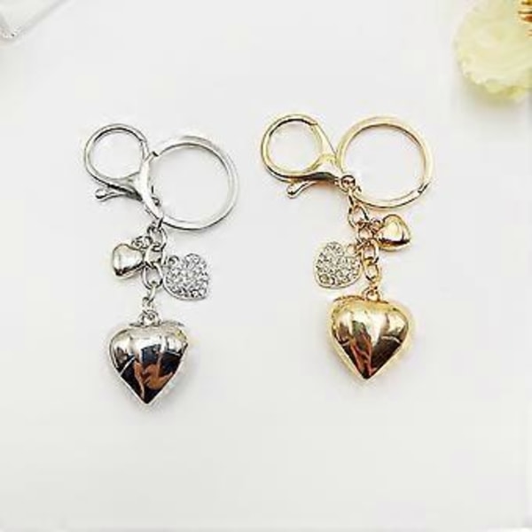 Makea viileä tuuli iso ja pieni persikkasydän avaimenperä Y2k Niche Diamonds Love -laukkukoriste naisille Hopea (Hopea)