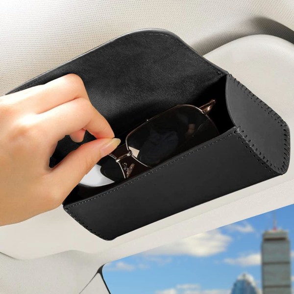 Solglasögonförvaringsbox och klämma glasögonhållare för bilsolskydd, läderförvaringsfodral, solglasögon H