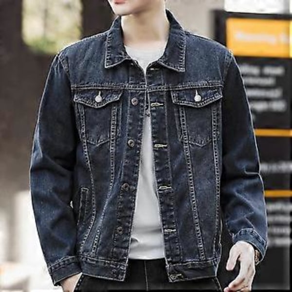 Herrjacka Denim Retro Hip Hop Stil Lös Enkelknäppt Långärmad Kavaj Multi Fickor Casual Streetwear Plus Size Herrrock (3XL grå)