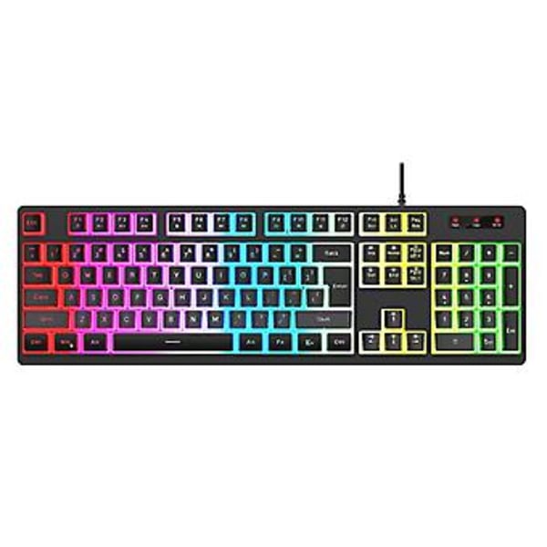 LED Regnbågsbelyst Ultra-Slim 104 Tangenter Trådbunden Ergonomisk Dator PC för Windows (Svart)