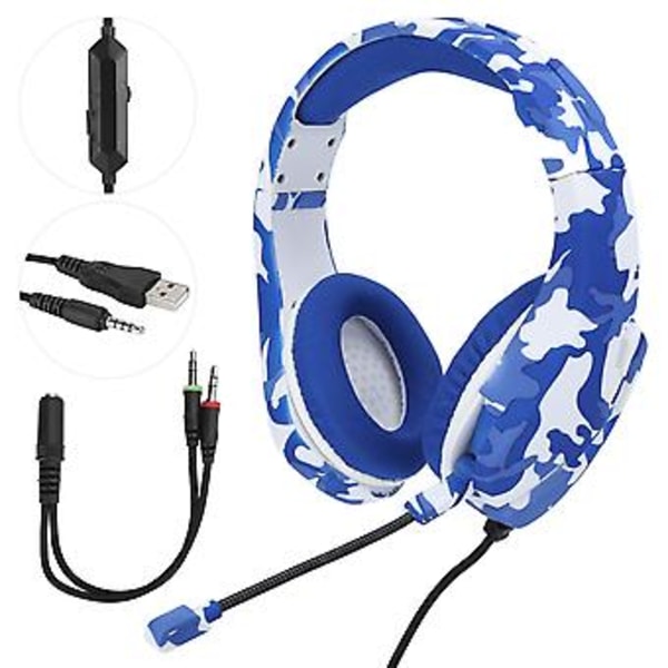 Kamouflage Headset J10 OverEar Hörlurar Gaming Hörlurar Med Mikrofon (Blå)