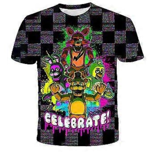 FNAF Five Nights at Freddy's 3D-printti lasten lyhythihainen T-paita rento paita pojille tytöille kesä T-paidat pusero vaatteet (9-10 vuotta B)