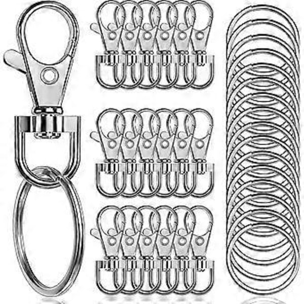 100 st Premium Karbinhakar med Nyckelringar. Metall Snodd Nyckelringskrokar ( )