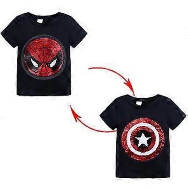 Barn Pojkar Flickor Tecknad Spiderman T-shirt Paljetter Vändbar Mönsterförändrande Toppar -NMAOV(1-2 År Svart)