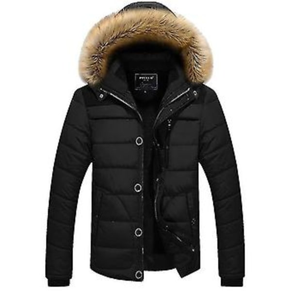 Mænd Faux Fur Hættetrøje Padded Quiltet Puffer Boblejakke (4XL Sort)