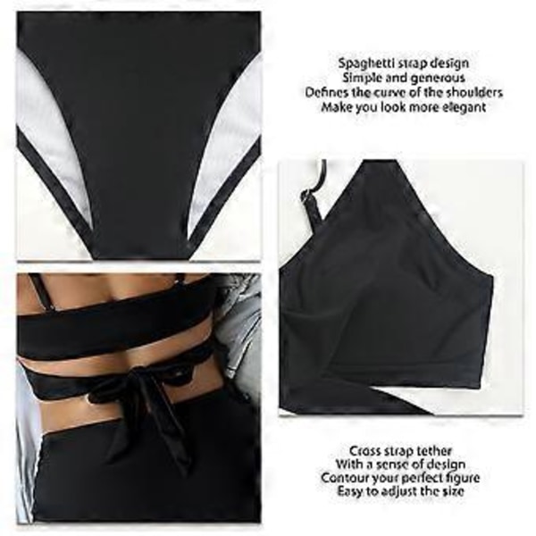 Tvådelad baddräkt för damer, moderiktig enfärgad hög midja, rygglös bikini med spaghettiband