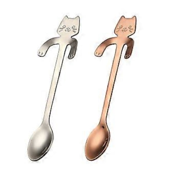 2 stk. rustfri stål ske tegneserie kat langt håndtag dejlig dessert suppe bestik (5)