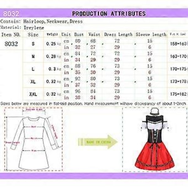Naisten Baijerilainen Naamiaisasu Oktoberfest Dirndl Oluttyttö Puku (2XL Mekot)